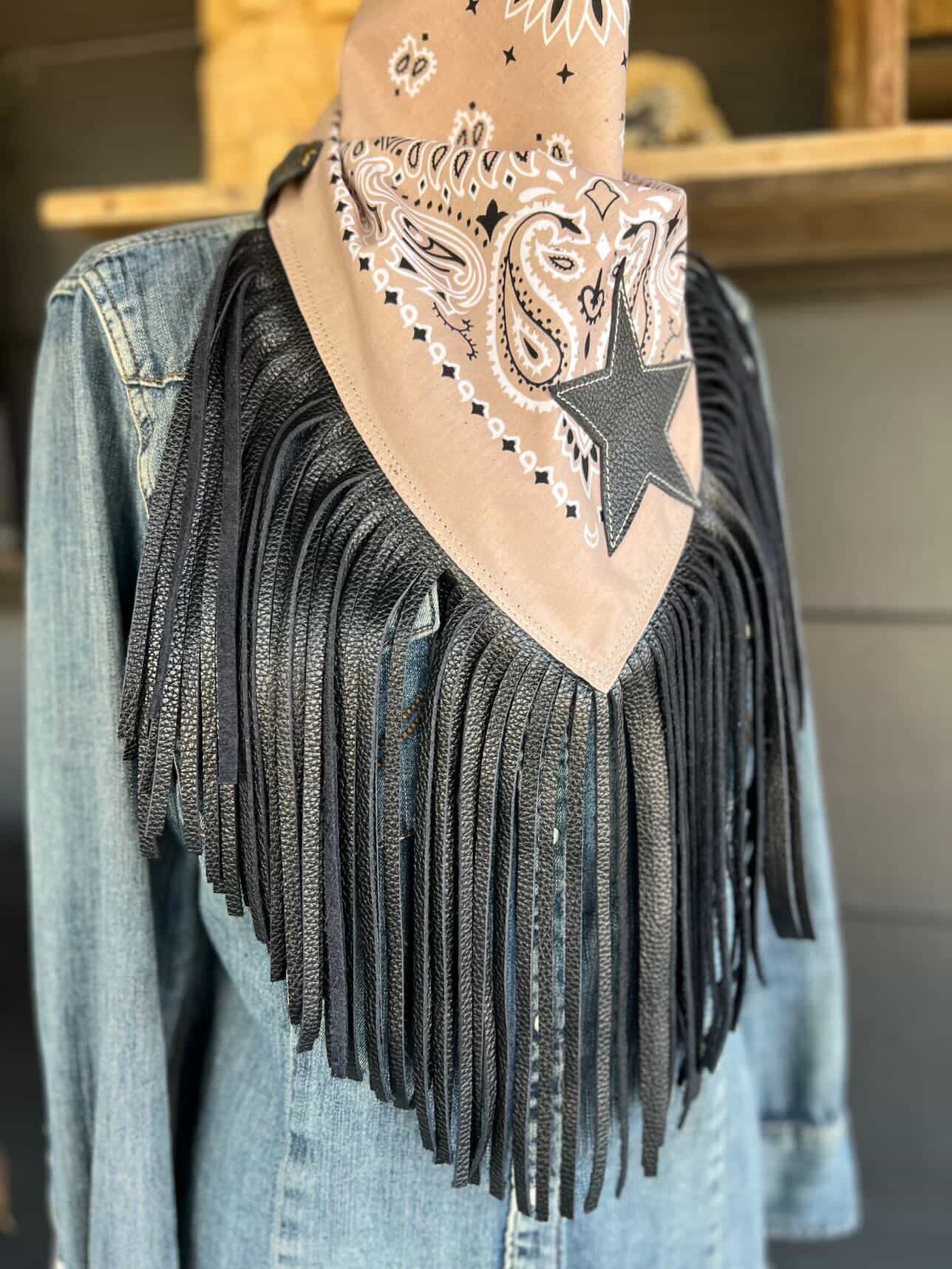 Leather Fringe & Star Bandana in 2 Colors