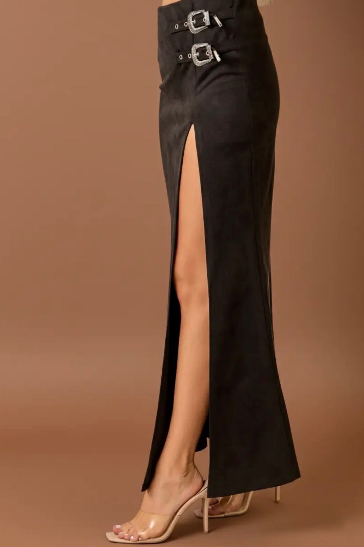 Double Buckle Maxi Skirt in Leopard or Black - PREORDER