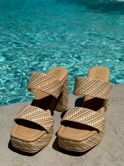 Gem Platform Heel in Nude Raffia