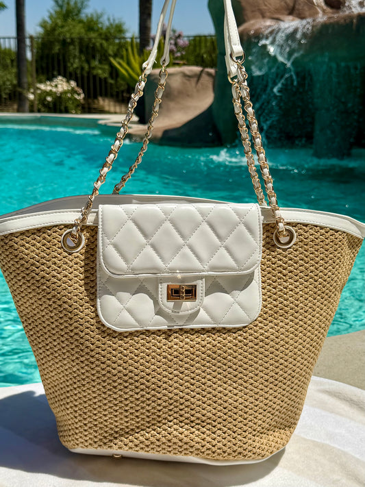 "Portofino" Straw Tote in White