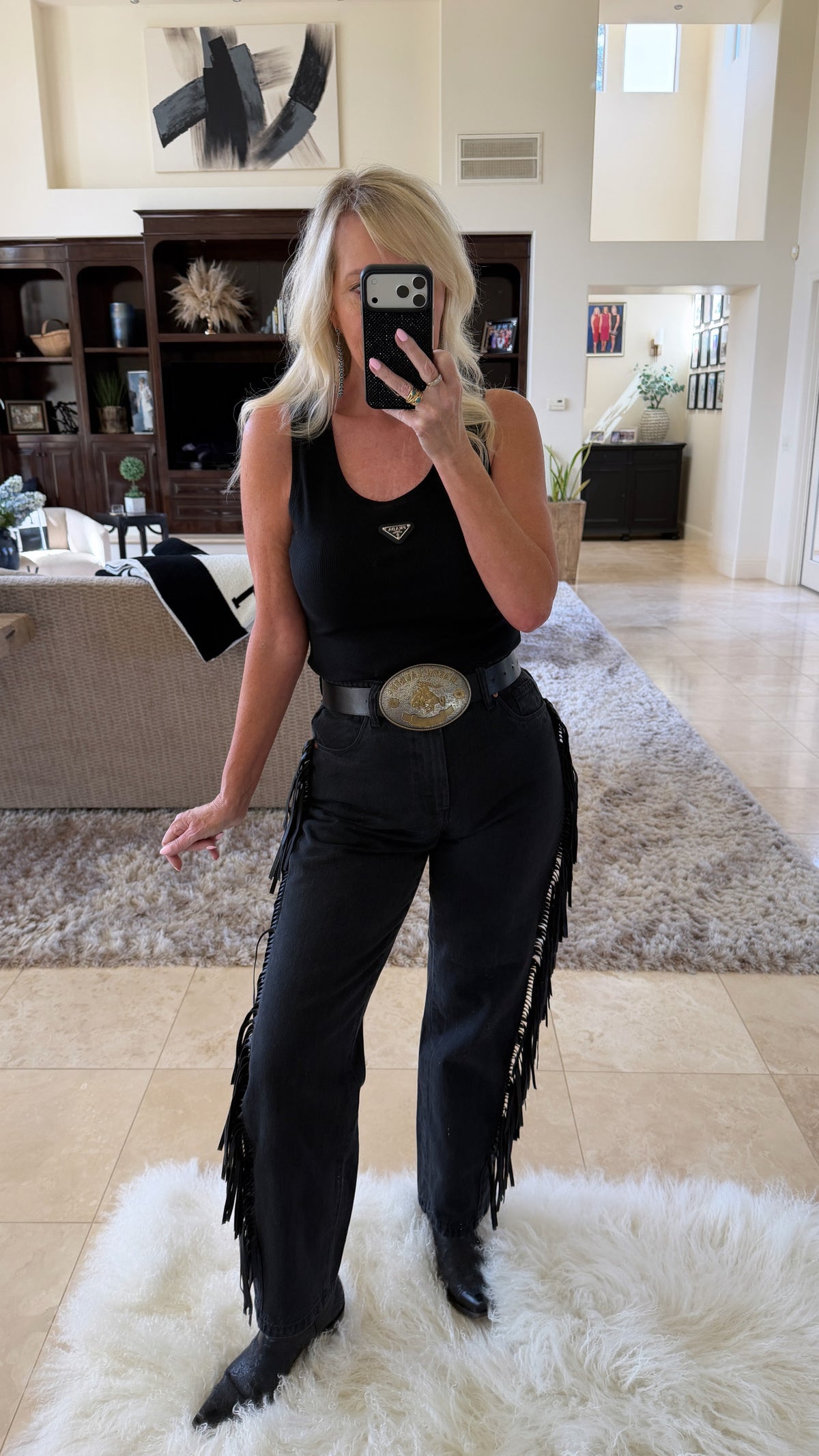 Pony Up Fringe Jeans in Black
