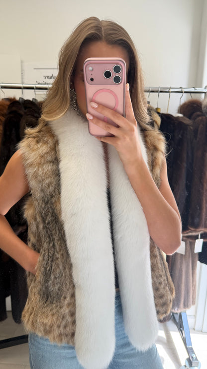#55 Vintage Lynx Fur Vest w/ Fox Tuxedo Size S/M