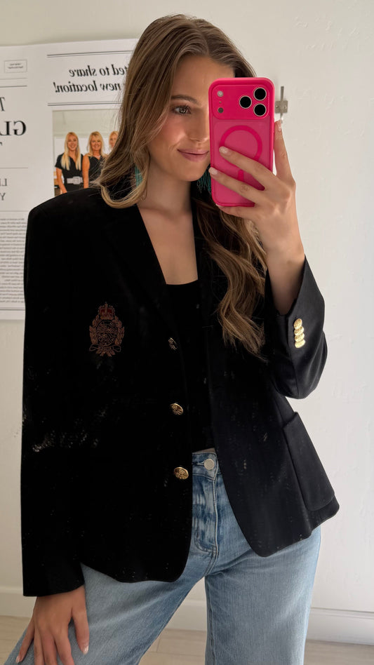 NEW!! Vintage Ralph Lauren Black Crest Wool Blazer Size 12