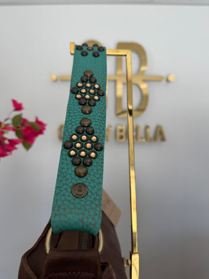 The "Bella" Medium Bag in Brown with Tuquoise Strap