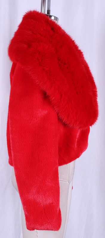 NEW!! "Showtime" Cropped Faux Fur Jacket in Red