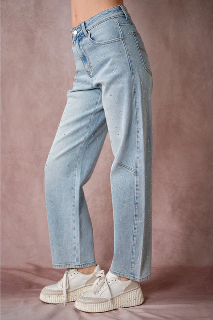 "After Dark" Rhinestone Barrel Jeans