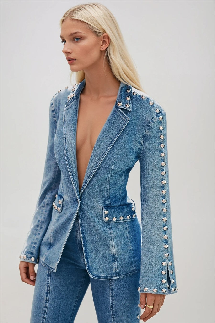 NEW!! Icon Studded Denim Blazer
