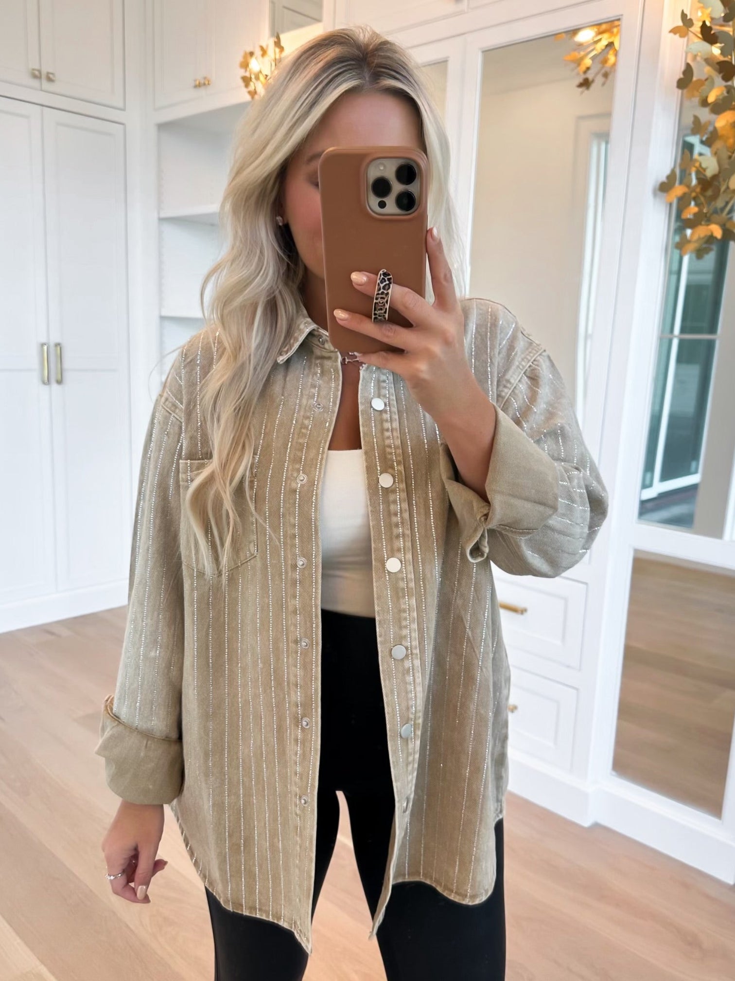 Crystal Striped Denim Shacket