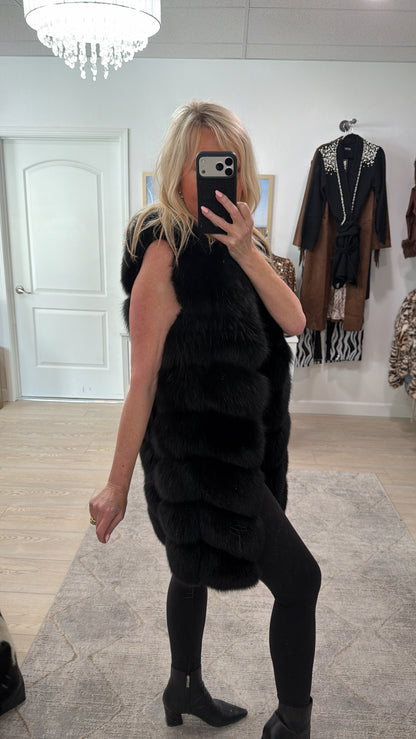 #156 Vintage Dyed Black Fox Vest Size Medium