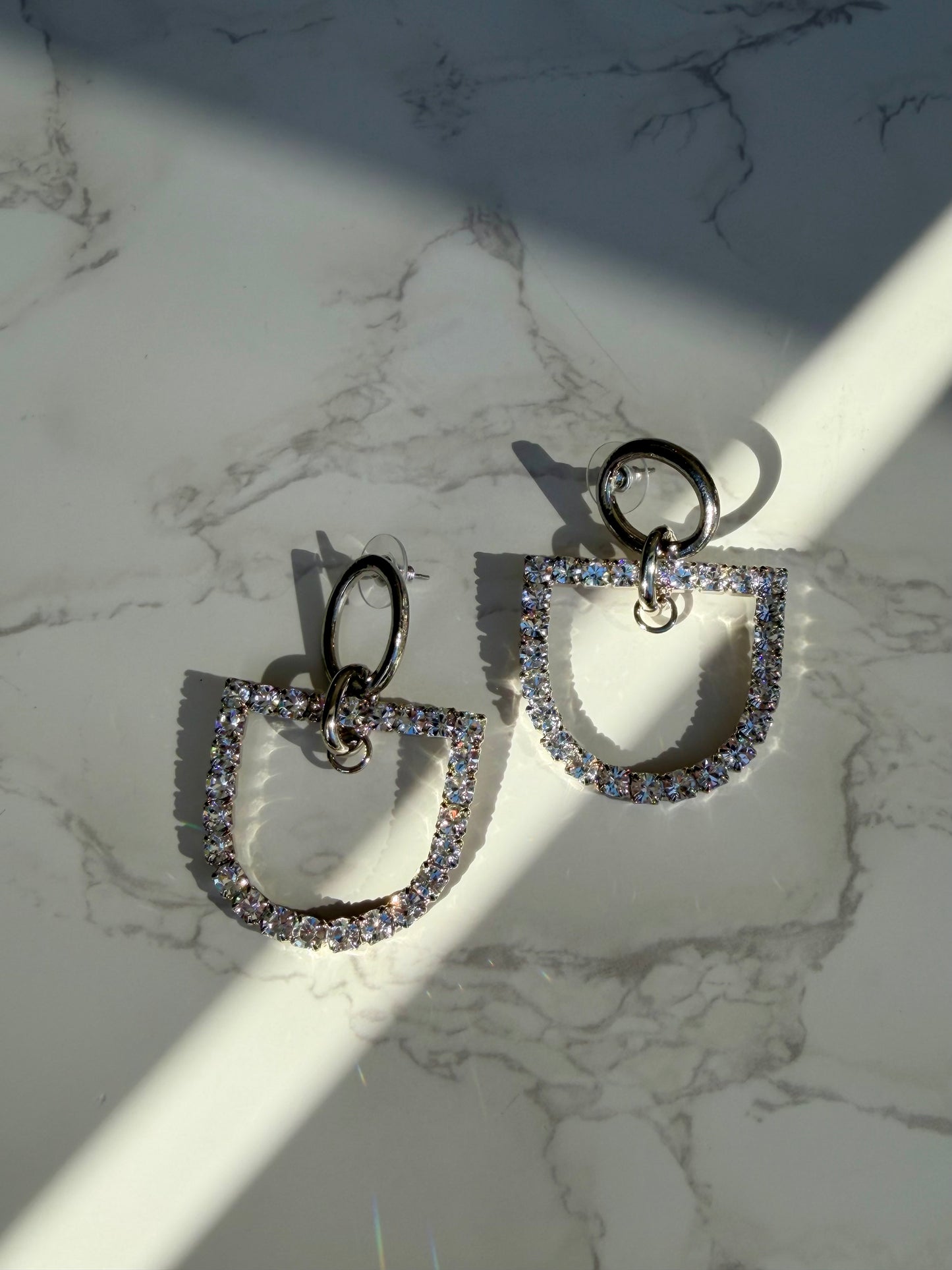 Horsebit and Rhinestone Earrings in Silver