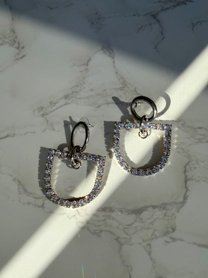 Horsebit and Rhinestone Earrings in Silver