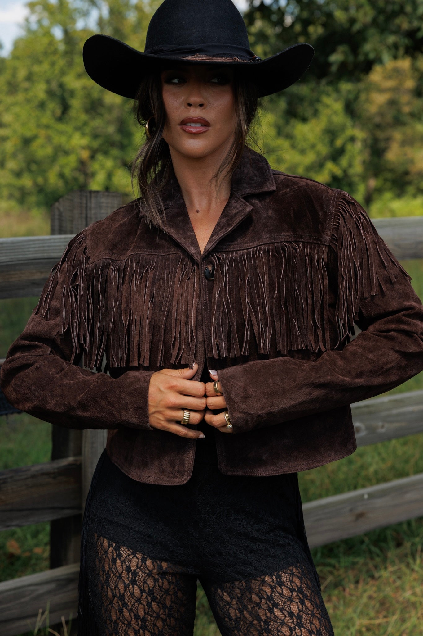 Suede Fringe Jacket in Chocolate