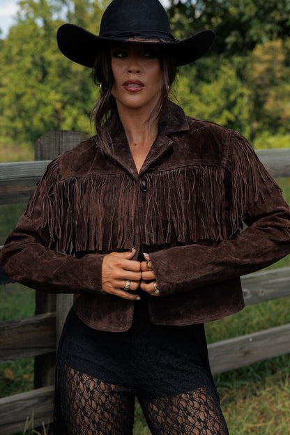 Suede Fringe Jacket in Chocolate