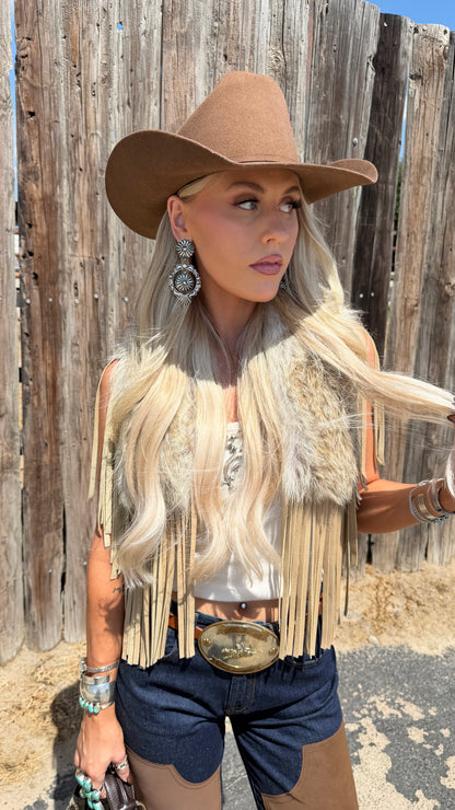 Vintage Coyote Fur & Leather Fringe Collar - Medium Size
