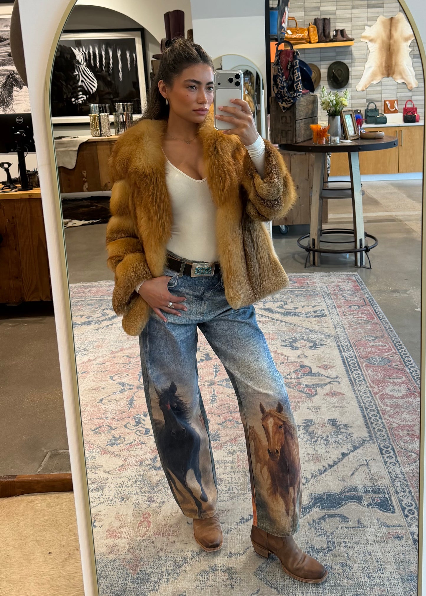 Horse Print Barrel Jean