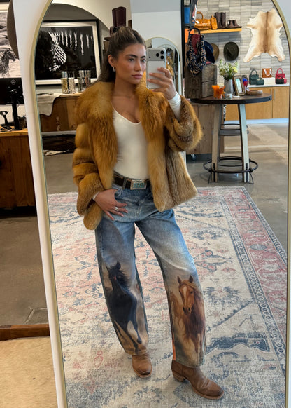 Horse Print Barrel Jean