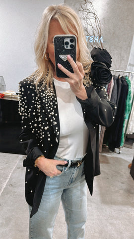 FINAL SALE!! Pearl & Rosette Embellished Blazer