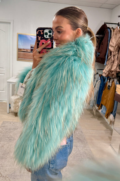 #43 Vintage Dyed Turquoise Cropped Fox Fur Jacket