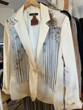 NEW!! Designer Vintage Blazer with Cowhide Fringe in Cream by Westerly - Option #1, Size Medium