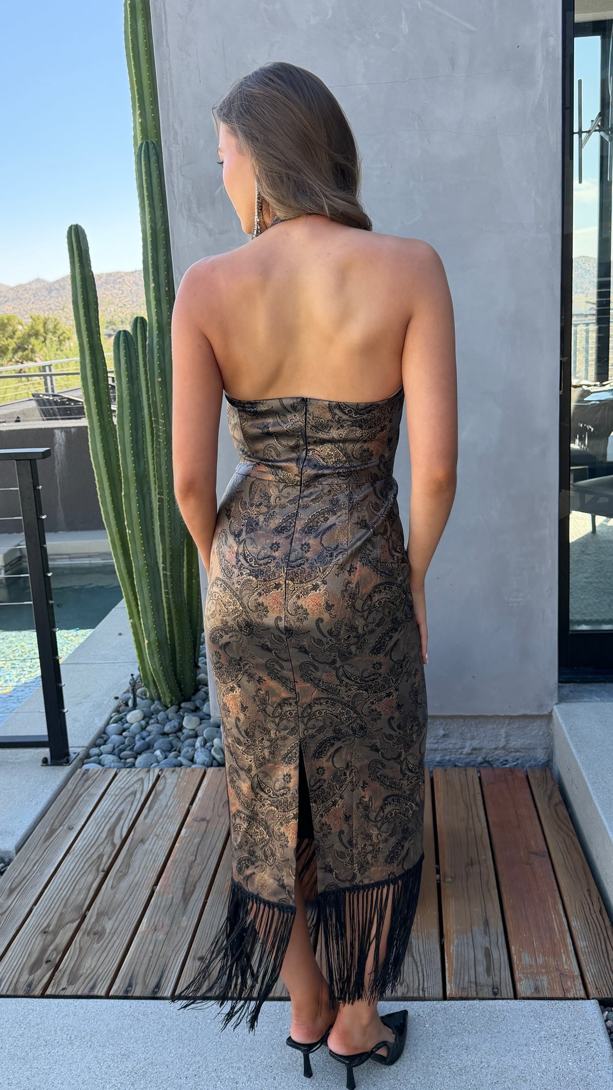 Paisley Fringe Midi Dress