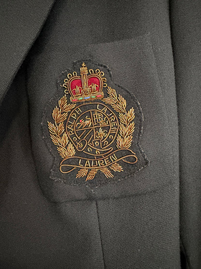 NEW!! Vintage Ralph Lauren Black Crest Wool Blazer Size 12