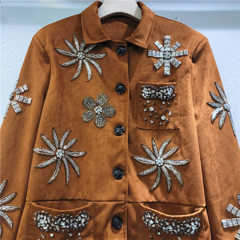Camel Suede Embellished Jacket