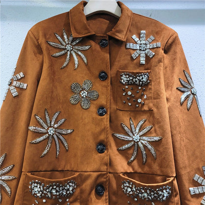 Camel Suede Embellished Jacket