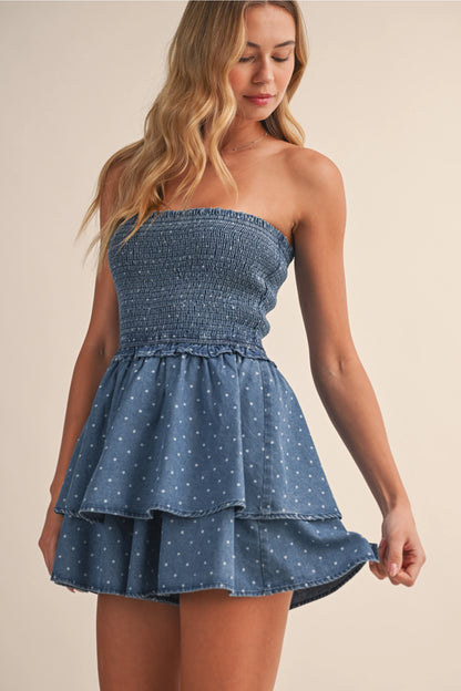"True West" Smocked Denim Romper