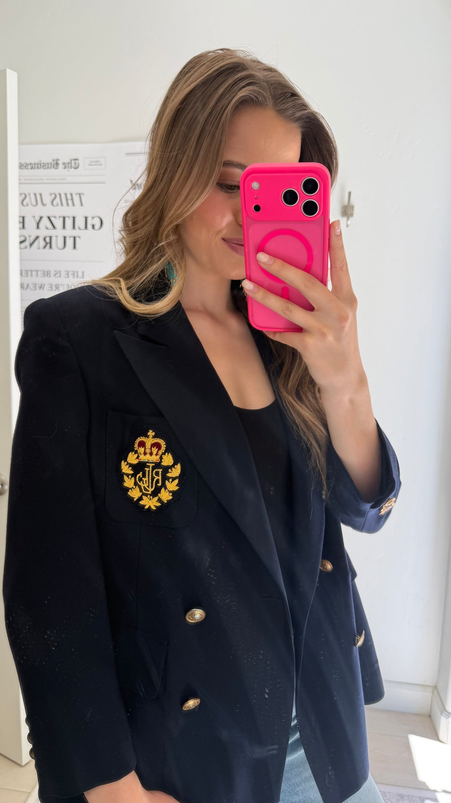 NEW!! Vintage Ralph Lauren Navy Crest Wool Blazer Size 12 Petite