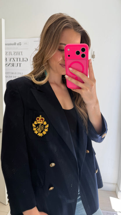 NEW!! Vintage Ralph Lauren Navy Crest Wool Blazer Size 12 Petite