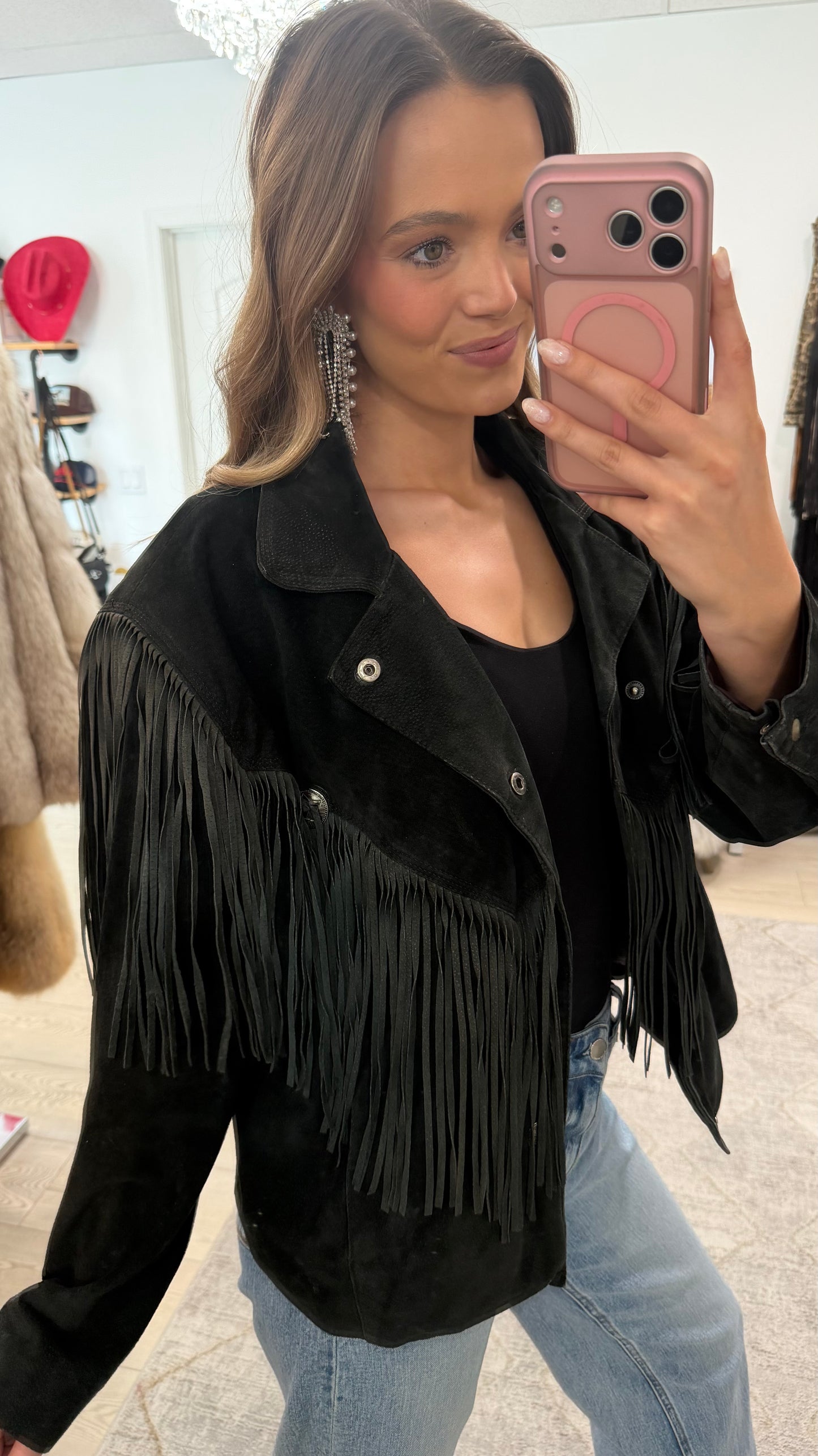 Vintage Black Suede Fringe Jacket Size M/L