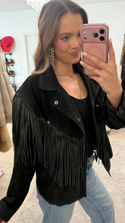 Vintage Black Suede Fringe Jacket Size M/L