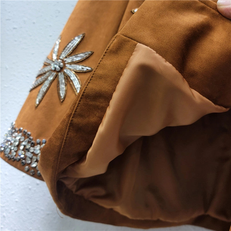 Camel Suede Embellished Jacket