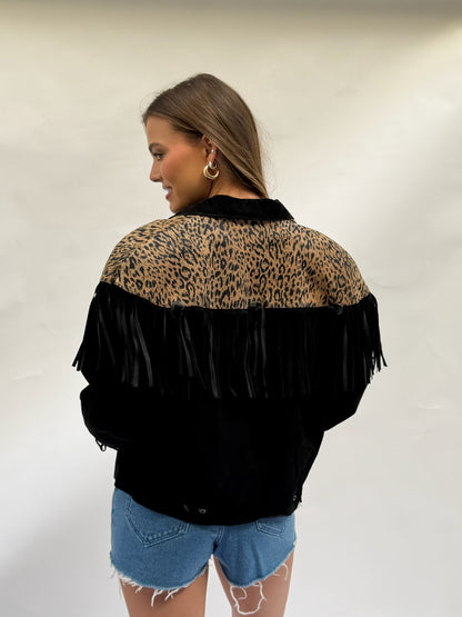 Vintage Black Suede Fringe Jacket Size Small/Medium
