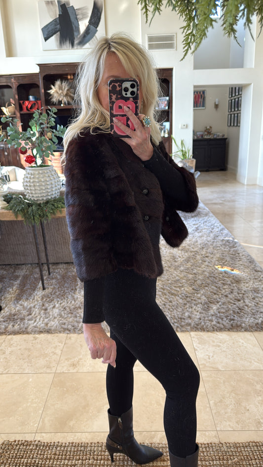 #118 Vintage Mahogany Mink Crop Fur Jacket