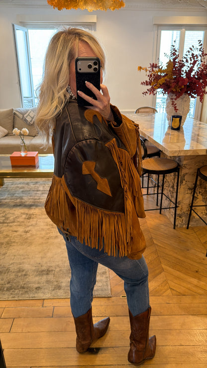 NEW!! Vintage Suede and Leather Fringe Jacket Size L/XL