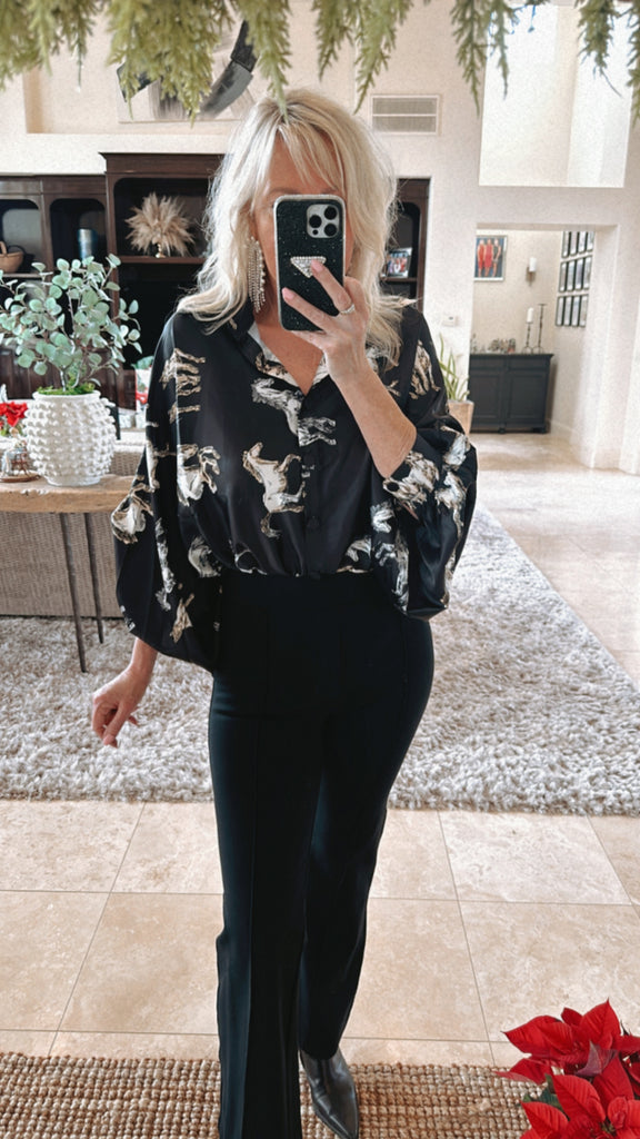 NEW!! Horseprint Satin Top in Black