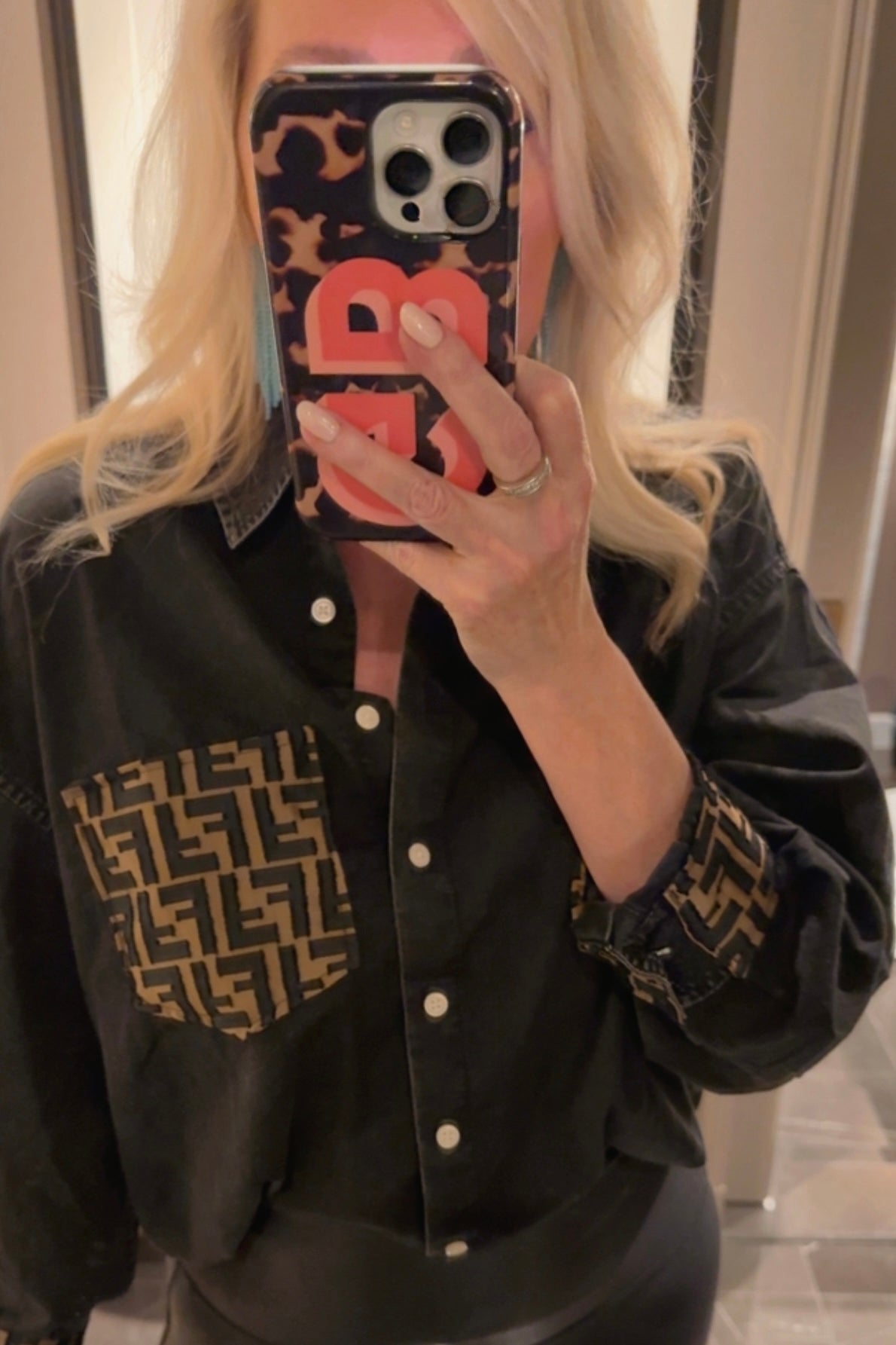 LIMITED EDITION!!  Designer Repurposed Denim Shirt w/ Designer Scarf Pocket & Cuff