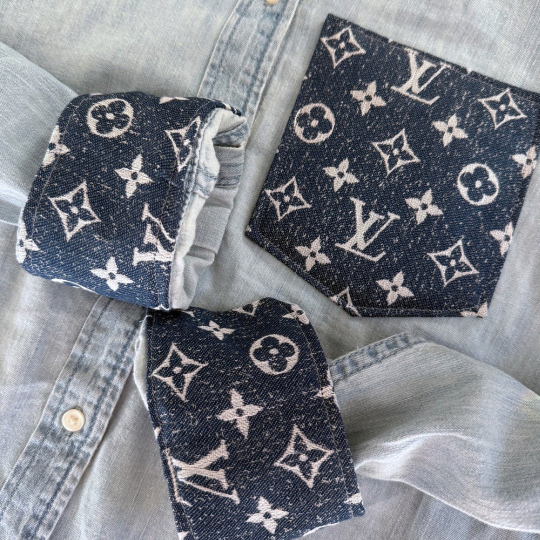 LIMITED EDITION!!  Designer Repurposed Denim Shirt w/ Designer Denim Scarf