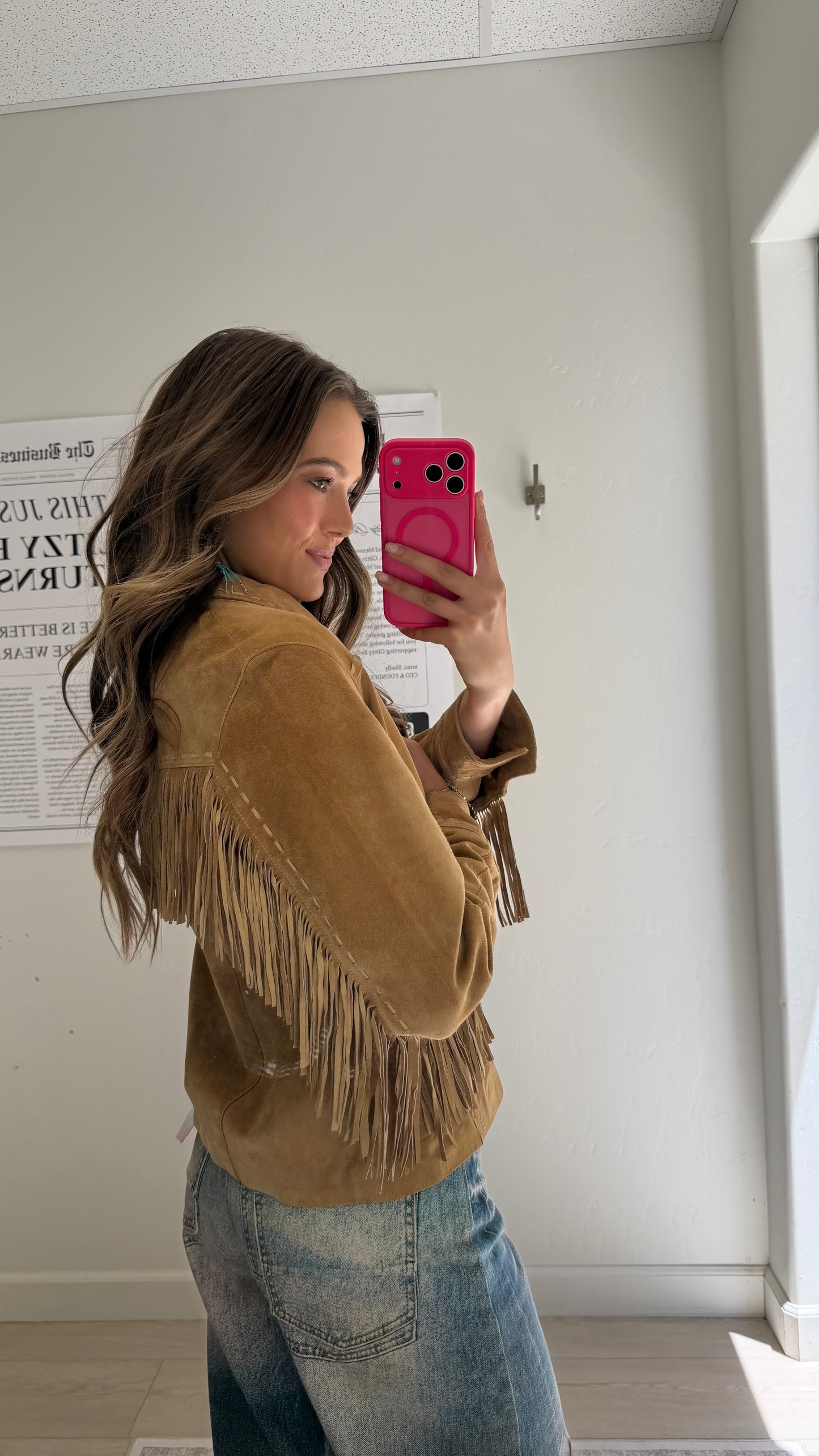 Vintage Tan Suede Fringe Jacket Size Medium