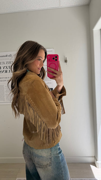Vintage Tan Suede Fringe Jacket Size Medium