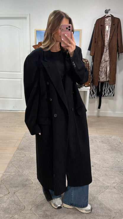 Vintage Burberry Black Wool Coat Size Large