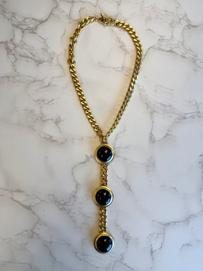 Cabachon Triple Drop Necklace in Gold & Black
