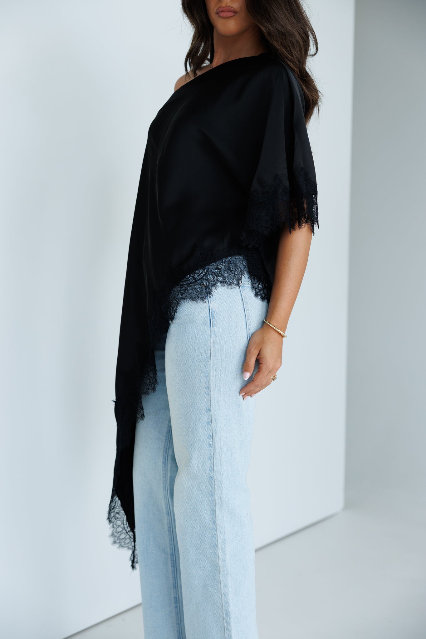 Asymmetric Lace Top in Black - PRE ORDER