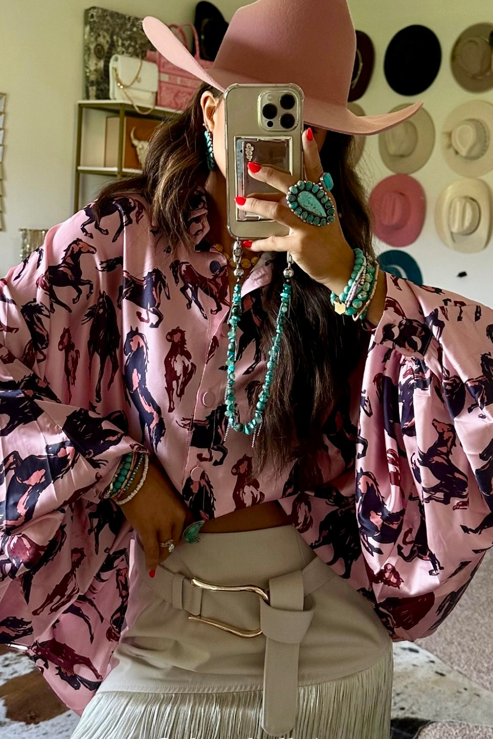 NEW!! Horseprint Satin Top in Pink