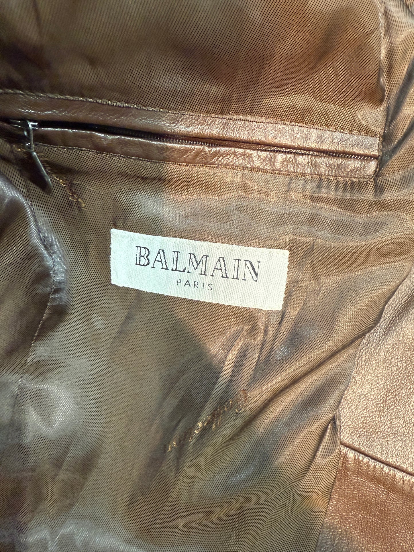 NEW!! Vintage Balmain Brown Leather Blazer Size Large