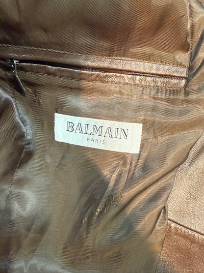 NEW!! Vintage Balmain Brown Leather Blazer Size Large