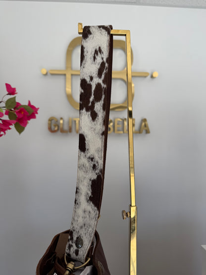 Black and White Cowhide Large Bucket Bag w/ Cowhide Strap