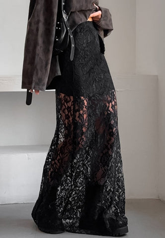 NEW!! The Lainey Black Lace Maxi Skirt w/ Liner