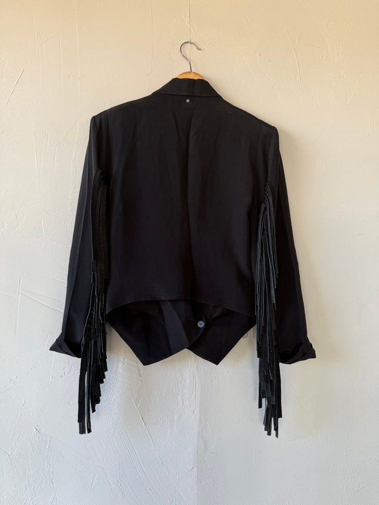 NEW!! Designer Vintage Blazer with Cowhide Fringe in Black by Westerly - Option #1, Size Small